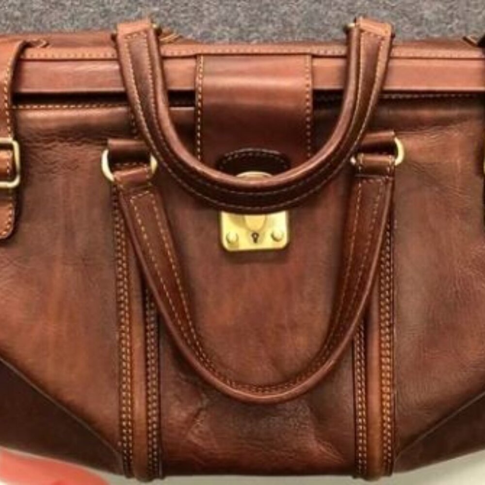 THE BRIDGE Italian Leather Large Buckle Travel bag Brown with Gold Hardware